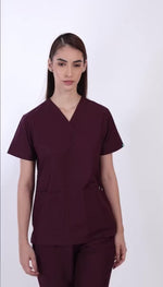 Wine Maroon Women’s V-Neck Scrub Suit | Ultra Soft, 9 Pockets